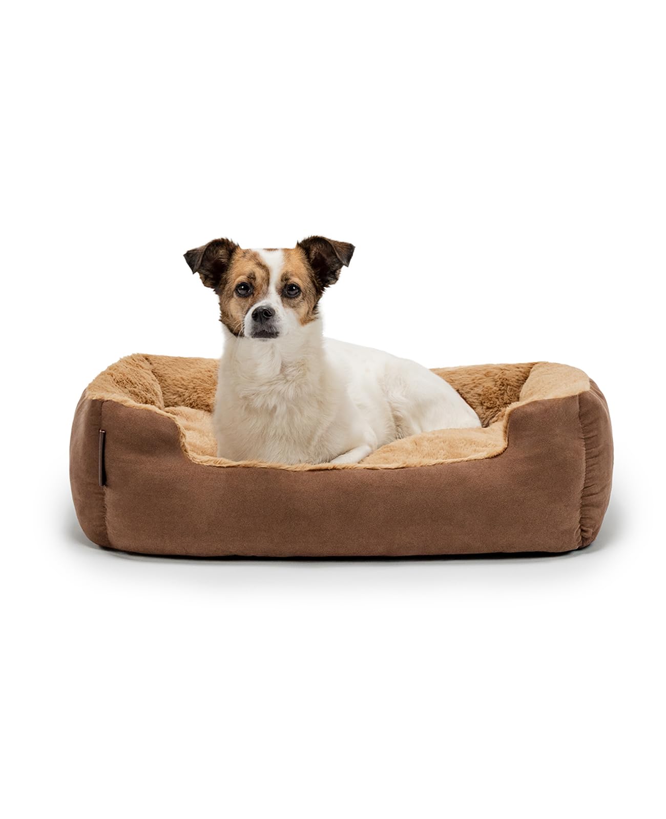 lionto Dog bed with reversible pillow and non-slip underside, robust pet cushion with low entry for dogs and cats of all ages, 60x48 cm, cuddly dog bed, brown/beige