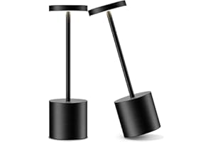 Tpczqj Set of 2 Rechargeable Table Lamp Cordless Battery Operated LED Light, 6000mAh Touch 3 Color Stepless Dimming Portable Outdoor Waterproof Desk Lamps for Restaurant Patio Home Dining(Black)