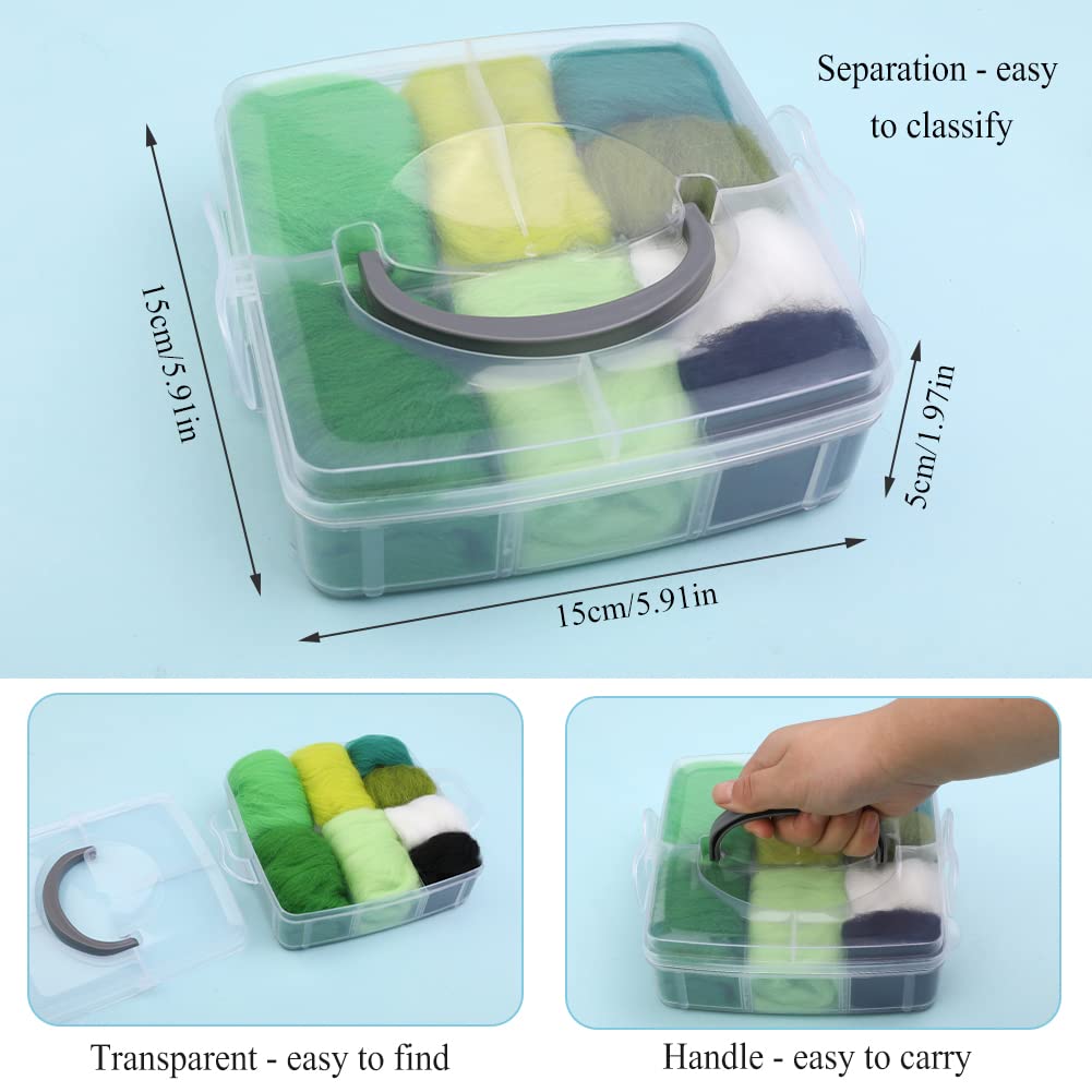 Zlulary 8 Colors Needle Felting Wool, Needle Felting Supplies, Wool Roving with Storage Box, Felting Needle Kit for Beginners (Green)