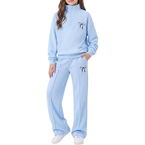 YOURUIKEY Girls 2 Piece Clothes Half Zip Sweatshirt and Loose Sweatpants Set with Pockets Fall Outfits for Girls 7-14Y