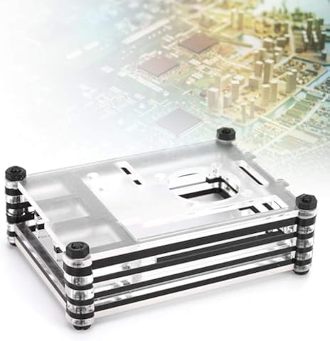 Dgtrhted Múltiples Capas de acrílico Exterior Carcasa de la cámara Soporte de Montaje Compatible Ventilador de refrigeración for Raspberry Pi 4B Placa Madre