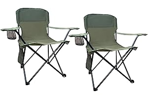 SAILARY 2PCS Folding Outdoor Beach Camp Chair with Cup Holder, Storage Pocket, Waterproof Bag Outdoor Arm Chair, Supports 225LBS, Green
