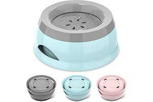 TEKCOO 25oz Slow Drink Dog Water Bowl, Spill-Proof Portable Cat Bowl, Non-Splash No Mess Puppy Kitten Water Feeder, Carried Portable Base for Vehicle Car,Travel,Home (Small/Medium Pets) - Blue