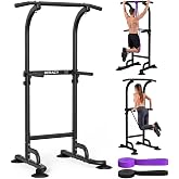 DERACY Pull Up Bar Free Standing, Power Tower with Pull Up Assistance Bands, Adjustable Height Pull Up Dip Station, Dip Bars for Home Gym Strength Training, Push Up Bar