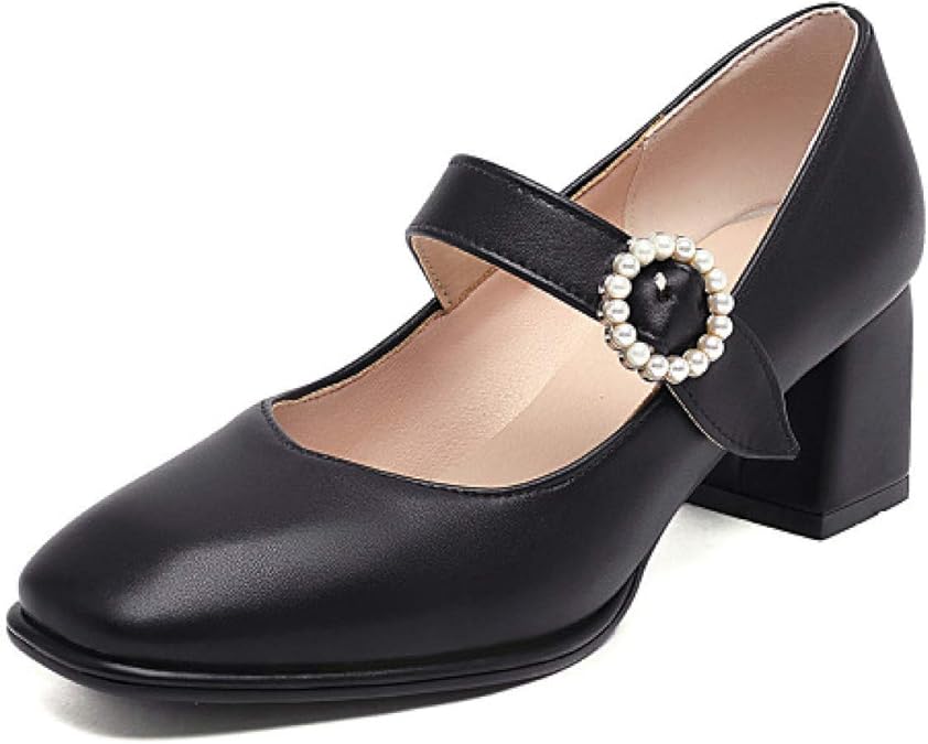 Amazon.com: Women's Buckle Strap Square Toe Platform Mary Jane Elegant Leather Block High Heel 