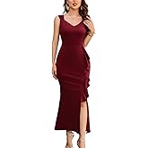 Dressystar Womens V Neck Spring Formal Evening Maxi Dress Bodycon Sleeveless Mermaid Split Wedding Guest Cocktail Dresses
