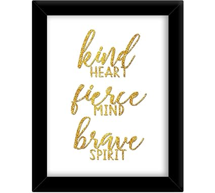 Tied Ribbons Kind Heart Fierce Mind Framed Poster (Synthetic Wood, 25.9 cm x 34.5 cm, Gold)