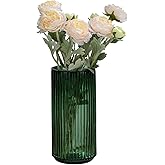 Ekirlin Green 7.5 inch Flower Vase for Home Decor, Thickened Hand Blow Glass Vase Round Vintage Striped Bottles for Bookshelf, Dinner Table, Indoor, Office, Desktop, Meeting Room, Bathroom, Best Gift