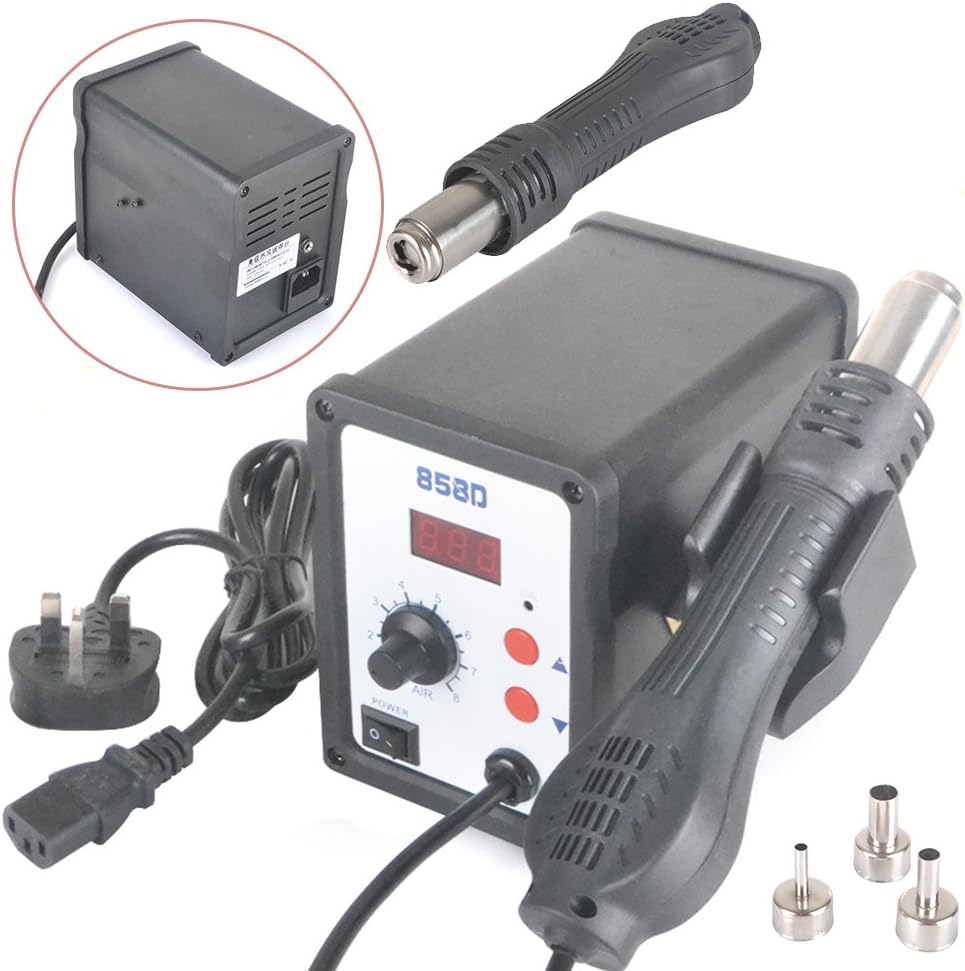 Cyclerobot 220V 858D Solder Micro LED Digital Display Desoldering Unsoldering Soldering Iron Rework Station Heat Hot Air Gun Kit with 3 Nozzles