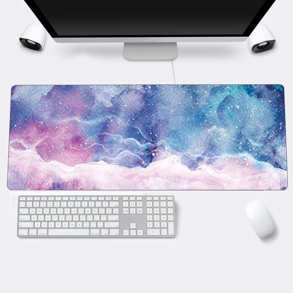 Multifunctional Office Desk Pad, 31.2" x 11.8" PU Leather Desk Mat, Waterproof Desk Blotter Protector Mouse Pad for Office, Home (Starry Sky)