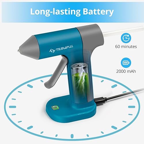 Tilswall 4V Cordless Hot Glue Gun with Rapid 30s Preheat, Auto Shut-Off, Anti-drip Nozzle, and 20 Premium Glue Sticks, 2000mAh Type-C Rechargeable, Ideal for DIY Crafts, Gift Making