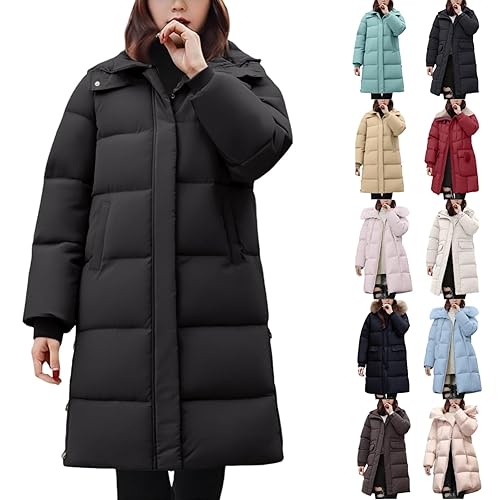 Womens Jacket, Winter Jackets for Women UK Quilted Down Long-Lenght Puffer Coats Ladies Lightweight Waterproof Jacket Plus Size Slim Trench Coat Warm Padded Outwear Hiking Parka (Black #10, L)