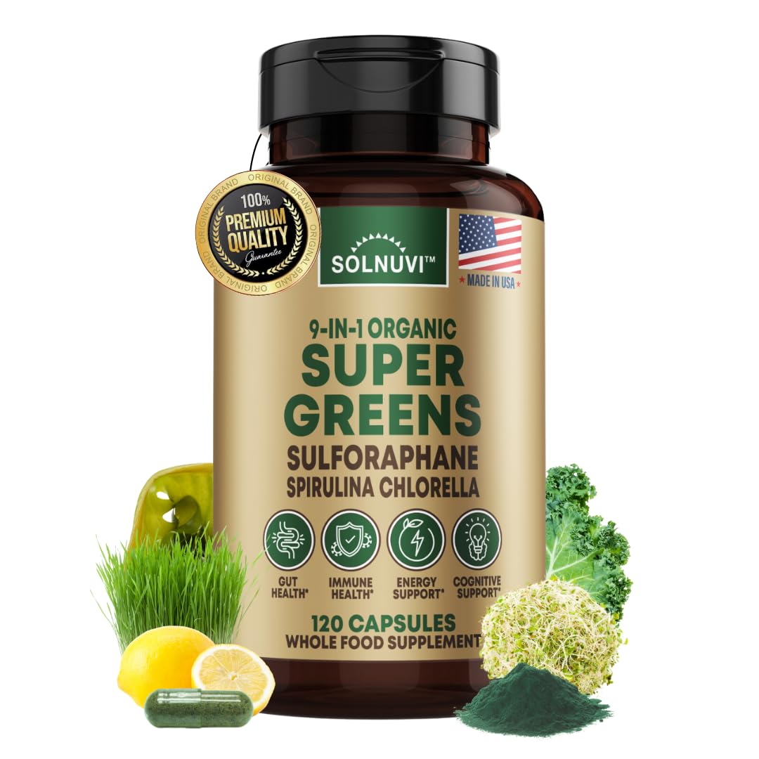 Photo 1 of Organic Super Greens Superfood Capsules Supplement - Spirulina, Chlorella, Wheatgrass, Kale Powder, Sulforaphane, Antioxidants - Gut Health, Digestion, Energy, Immunity Support - 120 Vegan Capsules sealed 12-31-27