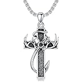 MEIDERBO Cross Necklace for Men - 925 Sterling Silver Cross Deer Antler Fish Hook Pendant - Hunting Jewelry Gifts 22+2