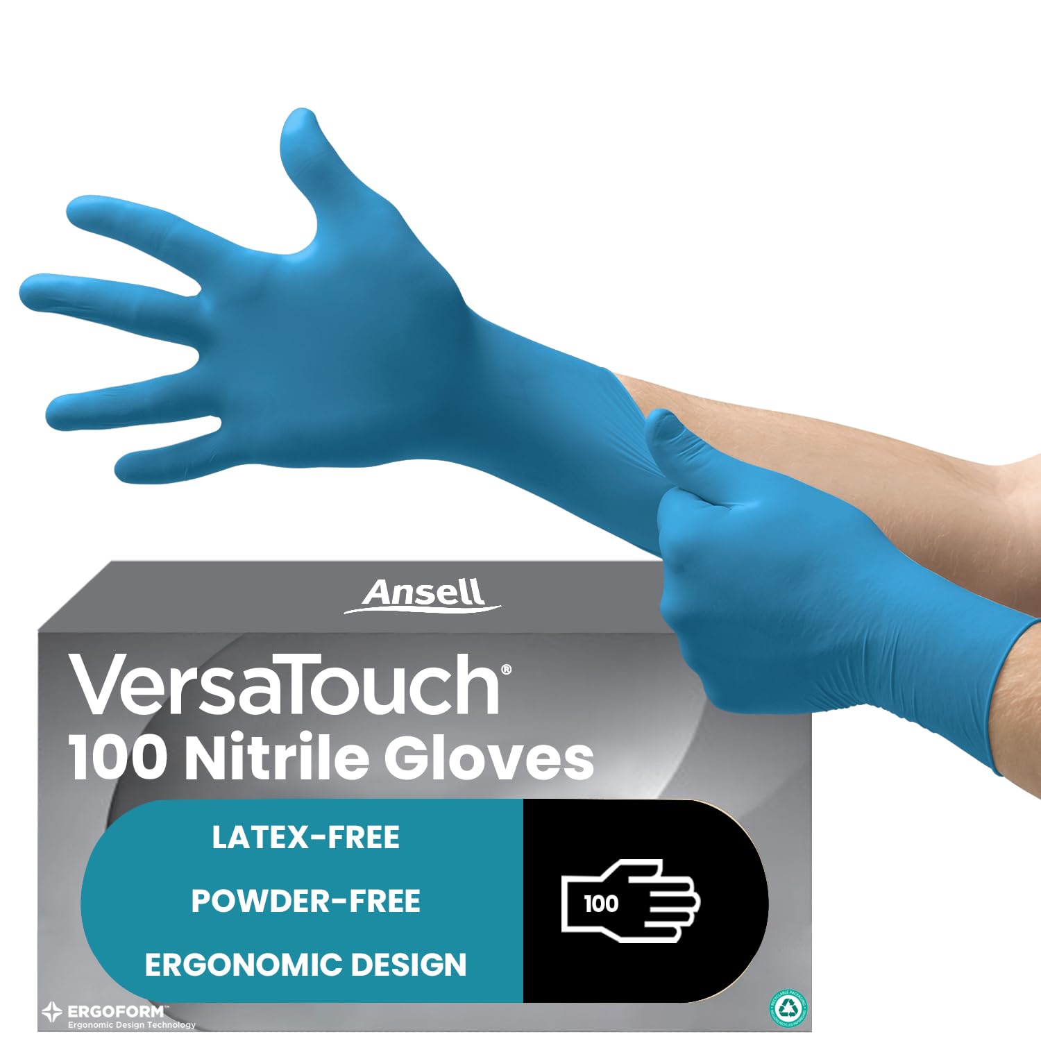 Ansell VersaTouch 92-465 Nitrile Disposable Gloves, Chemical Resistant, Mechanical Protection, DIY Applications, Examination Glove, Industrial Safety PPE, Size XL (100 Pieces)