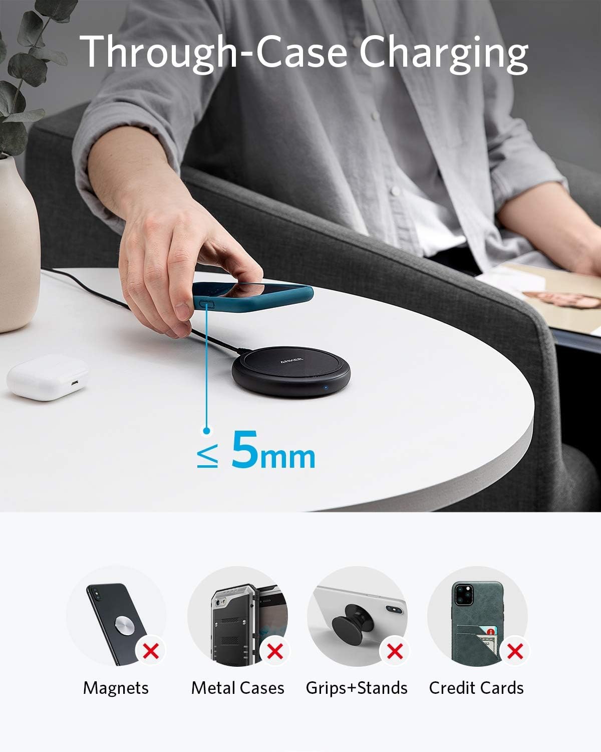 Anker Wireless Charger with Power Adapter, PowerWave II Pad, Qi-Certified 15W Max Fast Wireless Charging Pad for iPhone 11, 11 Pro, Xs, Xs Max, XR, X, 8, Galaxy S10 S9 S8, Note 10 Note 9 Note 8 & More