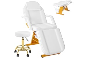 Tattoo Facial Chair for Clients, Multi-Purpose Esthetician Lash Wax Bed with Adjustable Backrest, Professional Beauty Salon Spa Chair for Tattoo Shop Furniture, White Glod