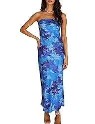 Realtix Summer Satin Print Backless Tube Tops Maxi