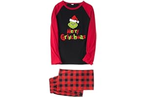 Guvpev Christmas Pajamas for Family 2023 𝑮𝒓𝒊𝒏𝒄𝒉𝒆𝒔 Print Christmas Pjs for Women Round Neck Cozy Sets Xmas Costumes