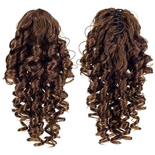 SWACC 12-Inch Short Screw Curls Claw Clip Ponytail Extensions Synthetic Clip in Drawstring Curly Ponytail Hairpiece Jaw Clip Hair Extension (Light Brown-12#)