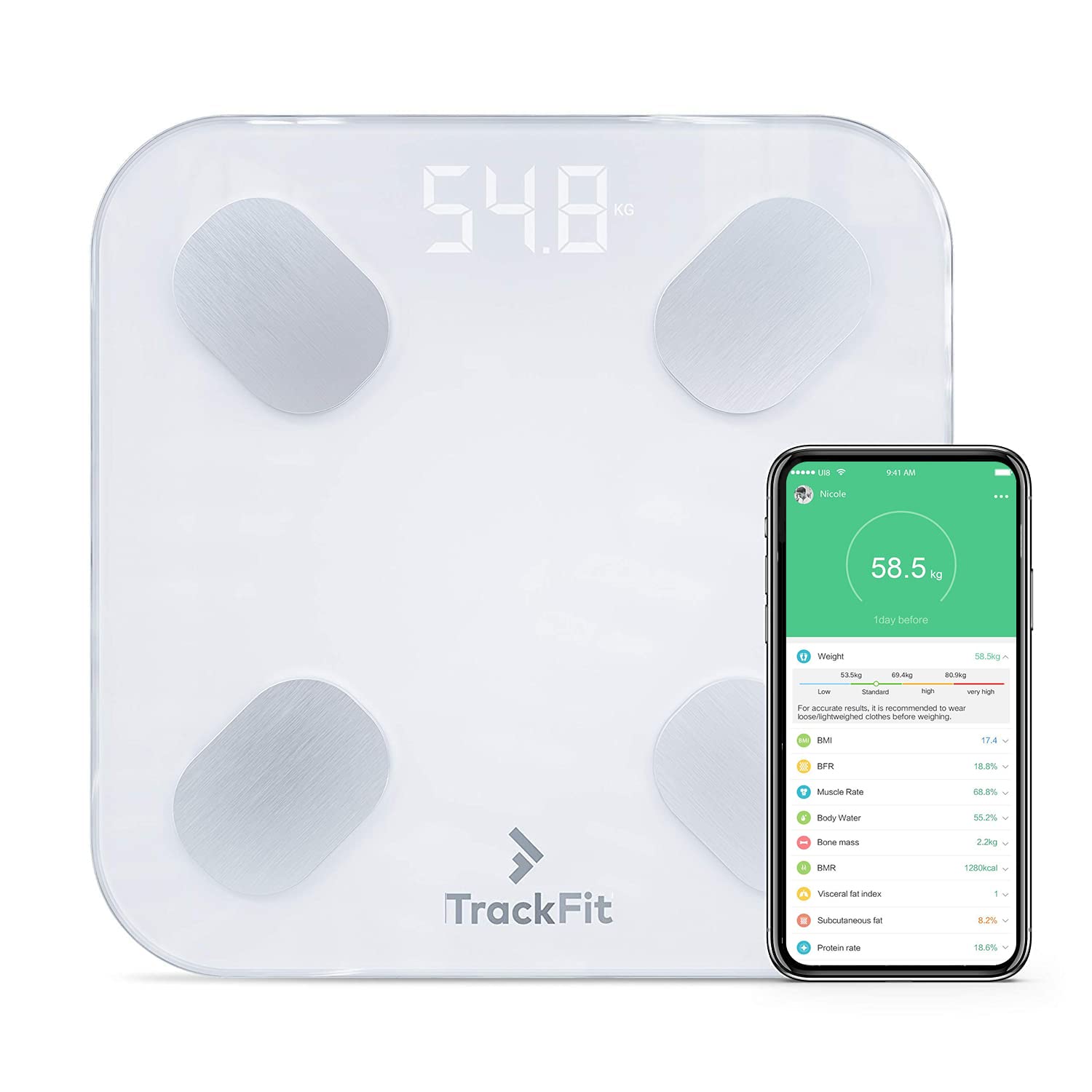 Digital Body Weight Bathroom Scale FitTrack Dara - FDA Approved Body Fat Scale - BMI Digital Smart Scale & Body Composition Analyzer Monitor - Most Accurate Bluetooth Glass Weighing Scale