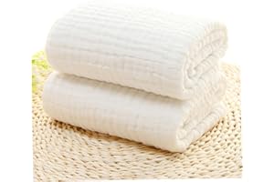 Muslin Baby Towel Set - Large Baby Bath Towel 6-Ply Cotton Gauze Super Soft and Absorbent for Newborns Boys Girls (5 White Wa