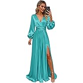 Fivsole Women's Satin Bridesmaid Dresses with Sleeves Long Sleeves Formal Evening Gowns with Slit