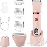 Zivelier 3-in-1 Electric Razor IPX7 Waterproof Bikini Trimmer Wet & Dry Use Painless Personal Trimmer Groomer for Ladies Face Body Legs Bikini Public Hairs Electric Lady Shaver with Replaceable Heads