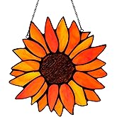 HAOSUM Sun Flower Suncatcher Stained Glass Window Hangings, Sunflower Decor Wall Art for Kitchen Livingroom Office,Sunflower Gift for Mom Women Aunt Sister Friends
