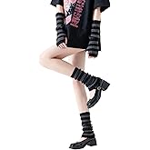 DUNKOING Womens Striped Arm Leg Warmers Set Y2K Knitted Arm Sleeve and Leg Warmer Socks Kawaii Gothic Harajuku for Girls