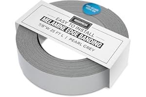 WoodPress® 7/8 inch Pearl Grey Melamine Edge Banding, Pre-Glued Veneer Tape – 25 ft Roll - Iron-On for Easy DIY Application – Will Cover The Edge of a Standard 8' x 4' MDF Panel