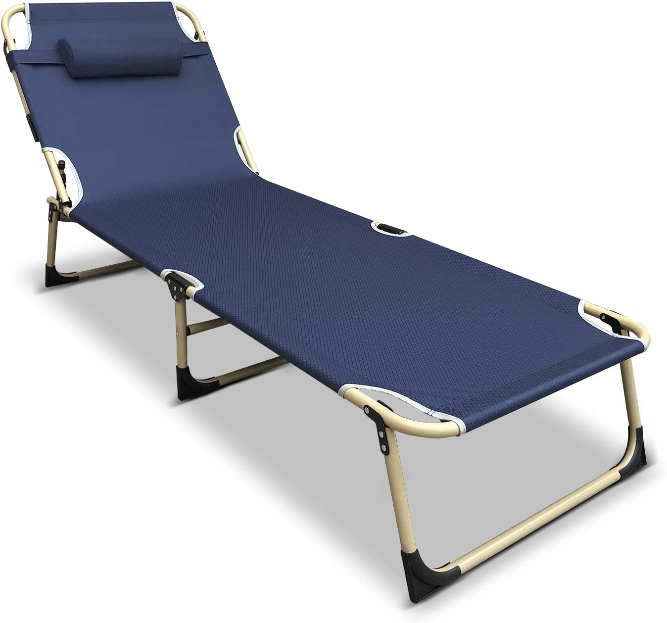 Flexzion Patio Chaise Lounge Chair, Reclining Folding Cot (Dark Blue) Portable Sun Lounger Bed Recliner Relaxer for Outdoor Indoor Yard Pool Beach Camping Sleep Garden with Removable Pillow Headrest: Kitchen & Dining