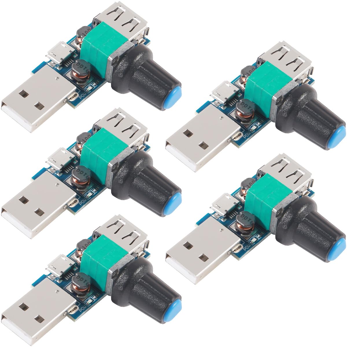 Youmile 5 pcs USB Fan Speed Controller DC 5V Mini USB Fan Stepless Governor DC 4-12V to 2.5-8V 5W USB input Micro input with Switch Function Regulator Speed Controller