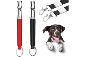 Qubccum 2 Pack Ultrasonic Dog Whistle, Dog Whistle to Stop Barking, Adjustable Frequencies Ultrasonic Training Tools with Free Lanyard Strap, Long Range Silent Dog Whistle for Recall Training