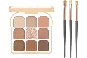 GROSPE 9 Colors Eyeshadow Palette Kit,Eyeshadow Palette with 3 Eyeshadow Brushes,Cute Toast Shaped Blushed Eyeshadow Palette Matte & Shimmer Glitter Long-lasting Nude Eye Shadow Daily Eye Makeup (#01)