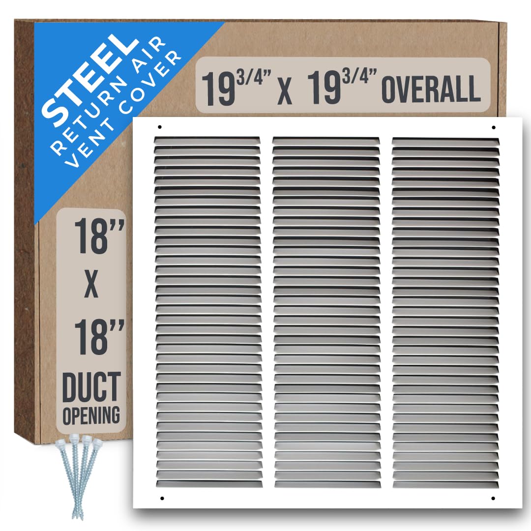 Fits 18x18 Duct Opening | Steel Return Air Grille by Handua | Vent Cover Grill for Sidewall and Ceiling | White | HVAC Cold Air Intake Grille | Outer Dimensions: 19.75"W X 19.75"