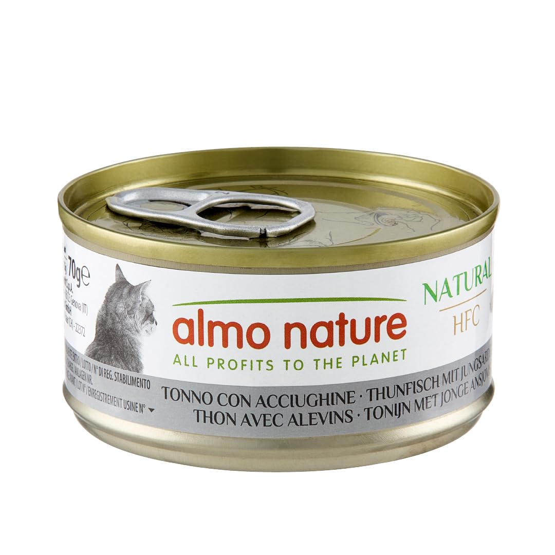 Almo Nature HFC Natural - Wet Cat Food for Adult Cats - Tuna with Whitebait - Human Grade, Gluten Free, Monoprotein - 70g, Pack of 24