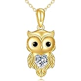 DOVRAN 14k Solid Gold Owl Necklace for Women Moon Star Owl Pendant Necklace Owl Jewelry Birthday Gifts for Her Wife 16"-18"