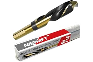 NEPRIFT 9/16 Inch Drill Bit -Reduced Shank High Speed Steel HSS 4241,1/2" Shank for Black & Gold Coated for Heavy-Duty Metal, Steel and Thick Structural Plates