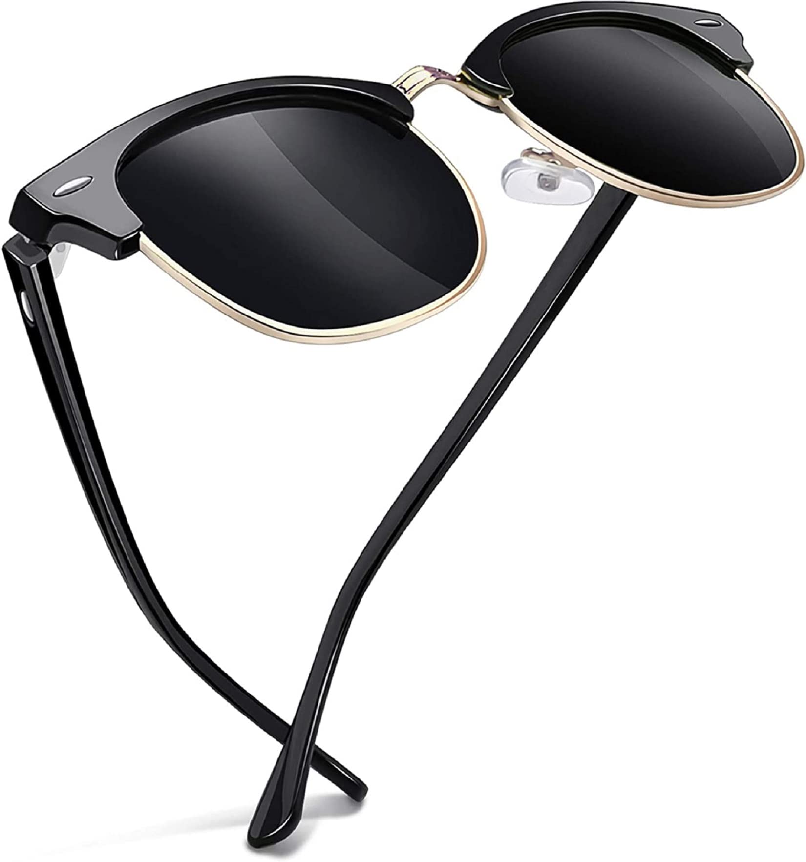 Joopin Semi-Rimless Polarised Sunglasses for Men, UV400 Protection Classic Horn Rimmed Half Frame Womens Sunglasses (Brilliant Black Frame)