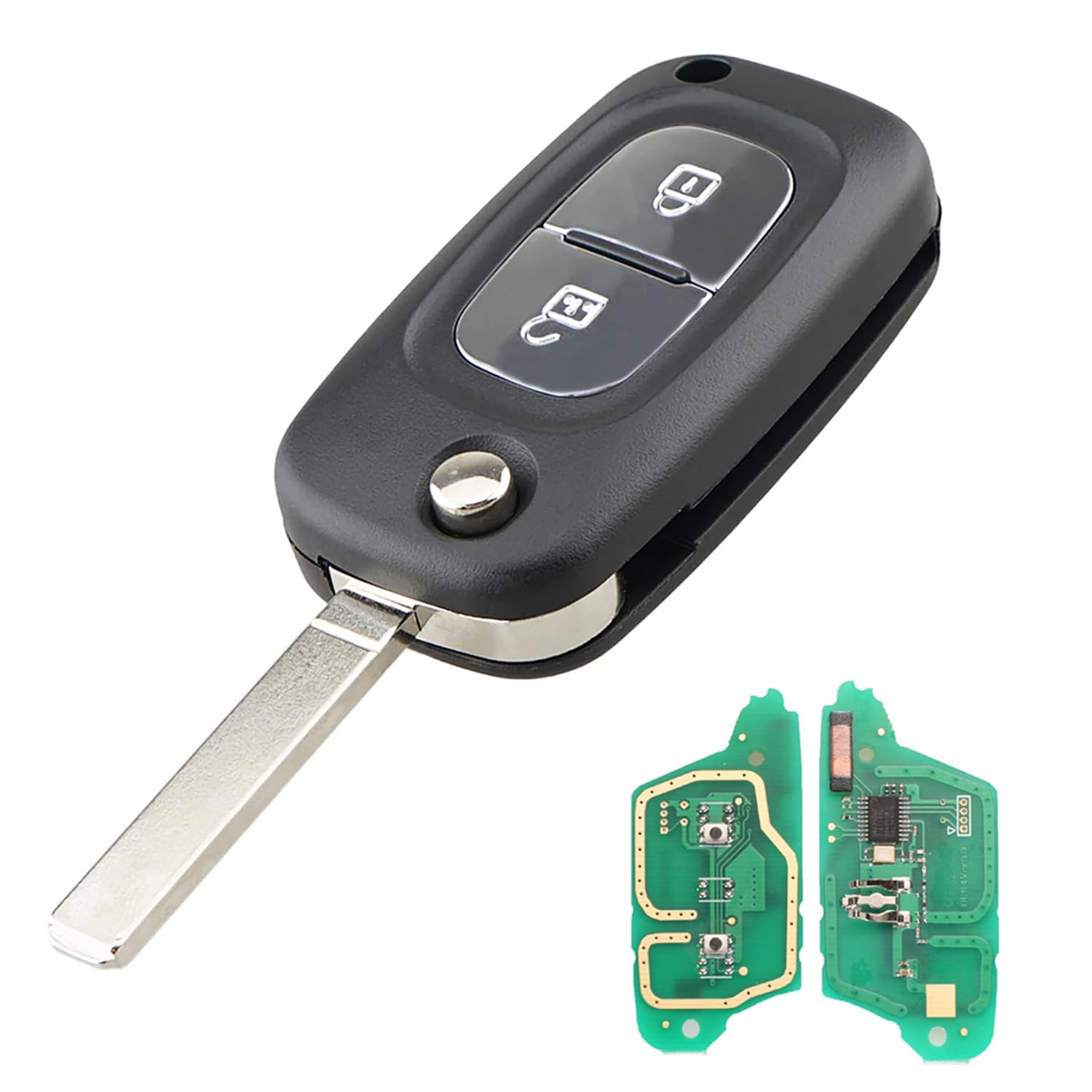 Heart Horse Remote Controls Key Case Replacements for Re-nault Clio 3 Kangoo Master Modus Twingo, Flip Folding Key Fob with 433Mhz PCF7961 Chip for Clio 3 Remote Key Cover Case (2 Buttons)