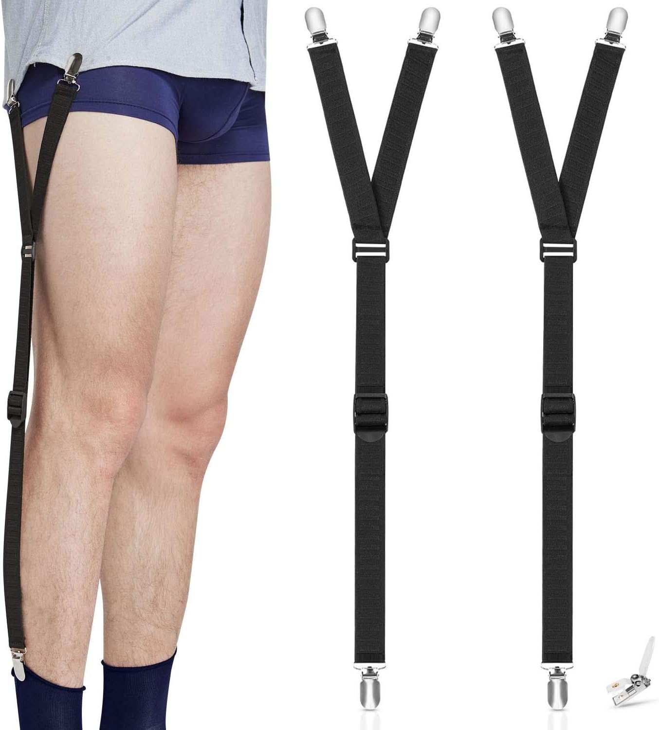 Shirt Stays Adjustable Soft and Smooth Elastic with Non Slip Clips Perfect Sock Garters for Military or Professional