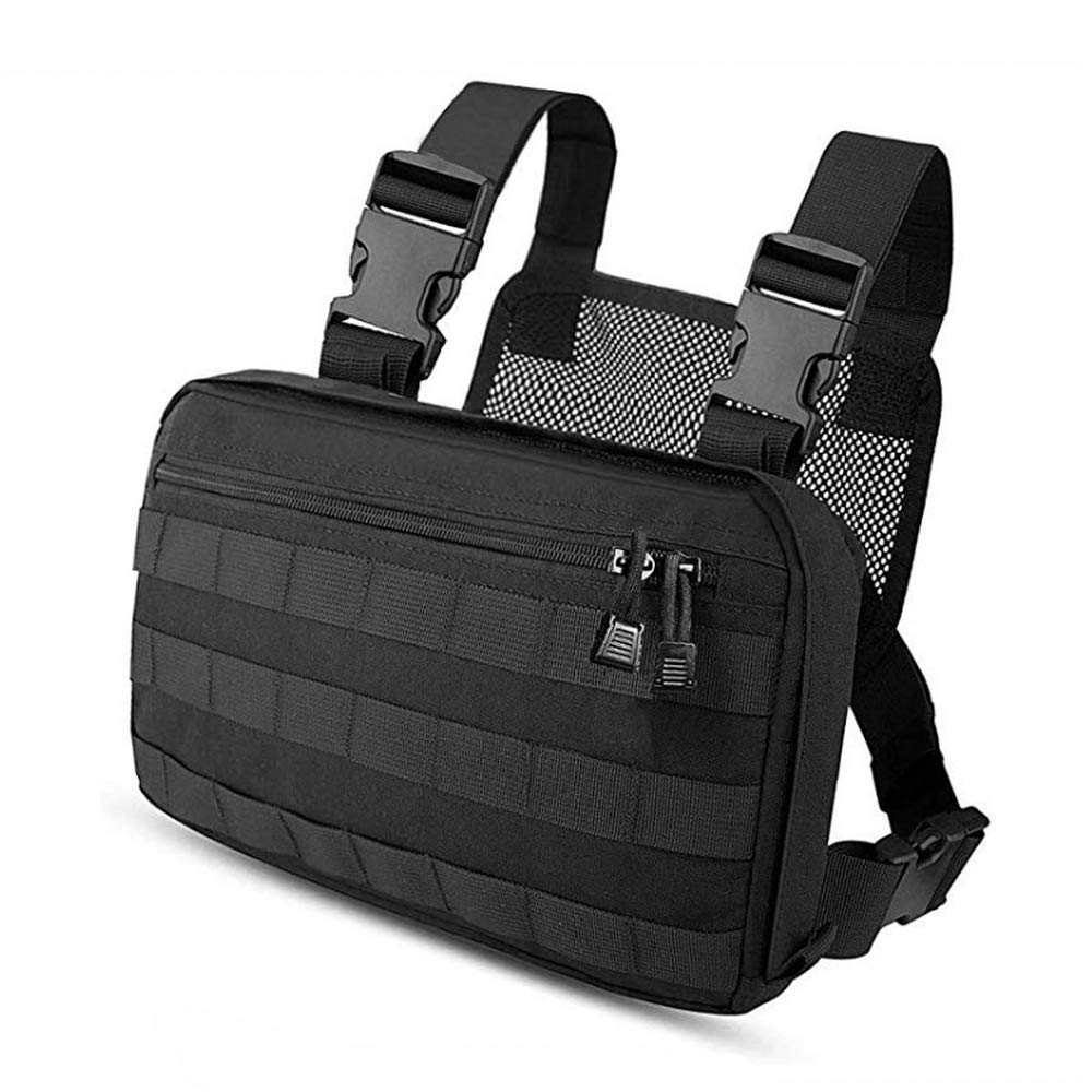 Clape Utility Chest Pack Tactical Molle Chest Rig Outdoor Streetwear Rig Pouch Vest Airsoft Front Pouch Military Daypack Black BDB03
