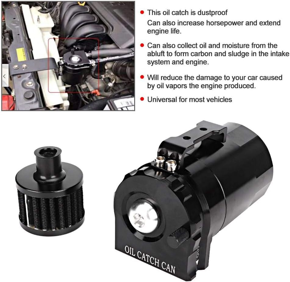 Terisass Oil Catch Can Aluminum Alloy 300ML 4.9 * 2.6 * 3.3 Inch Engine Oil Catch Tank with Filter Modification Accessory Kit+oil catch tank - Image 4
