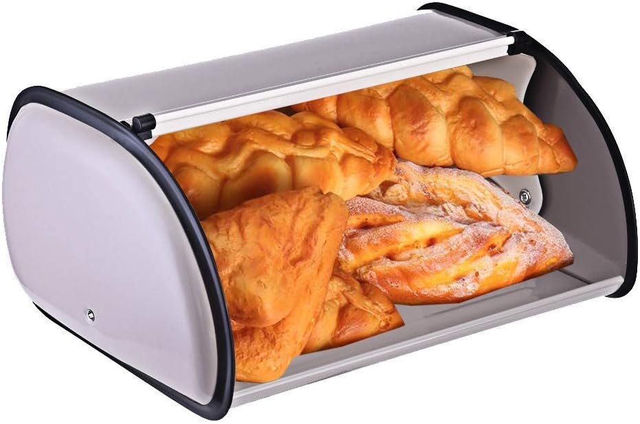 Metal Bread Box Bin | Kitchen Stainless Steel Bread Storage Containers with Roll Top Lid,Home Bread Holder for Counter,12X8X6inch (from US, Blue)