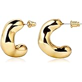 14K Gold Plated Chunky Open Hoop Earrings for Women 925 Sterling Silver Post Hypoallergenic Thick Hoop Earrings for Women