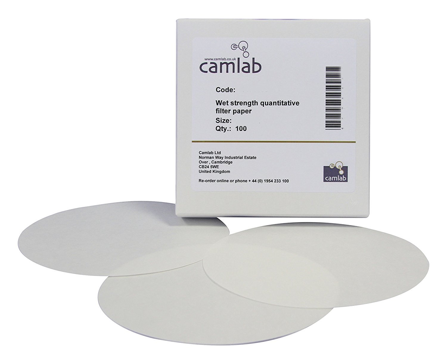 Camlab 1171182 Grade 51 [541] Quantitative Wet Strength Filter Paper, Ashless, 150 mm Diameter (Pack of 100)