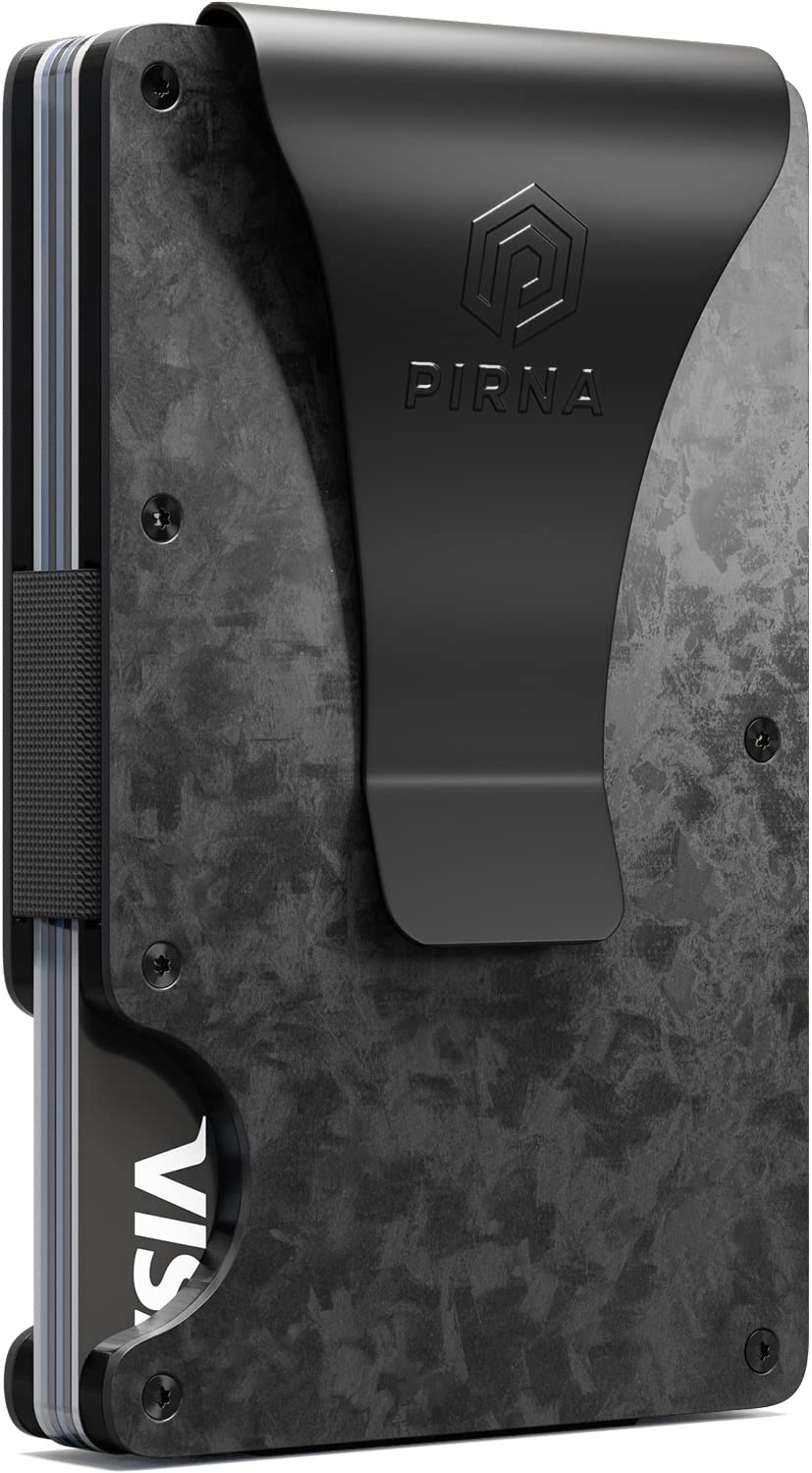 PIRNA Slim RFID Blocking Minimalist Card Wallet for Men, Thin Front Pocket Wallet with Money Clip, Real Forged Carbon Wallets for Men in UK with Gift Box - Carbon Black