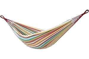 Vivere Brazilian Double Cotton Hammock with Polyester End Strings, 450 lb Weight Capacity (Salsa)