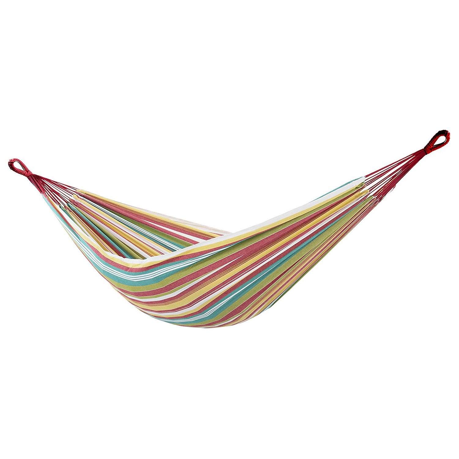 Vivere Brazilian Style Double Cotton Hammock with Polyester End Strings, 450 lb Weight Capacity (Salsa)